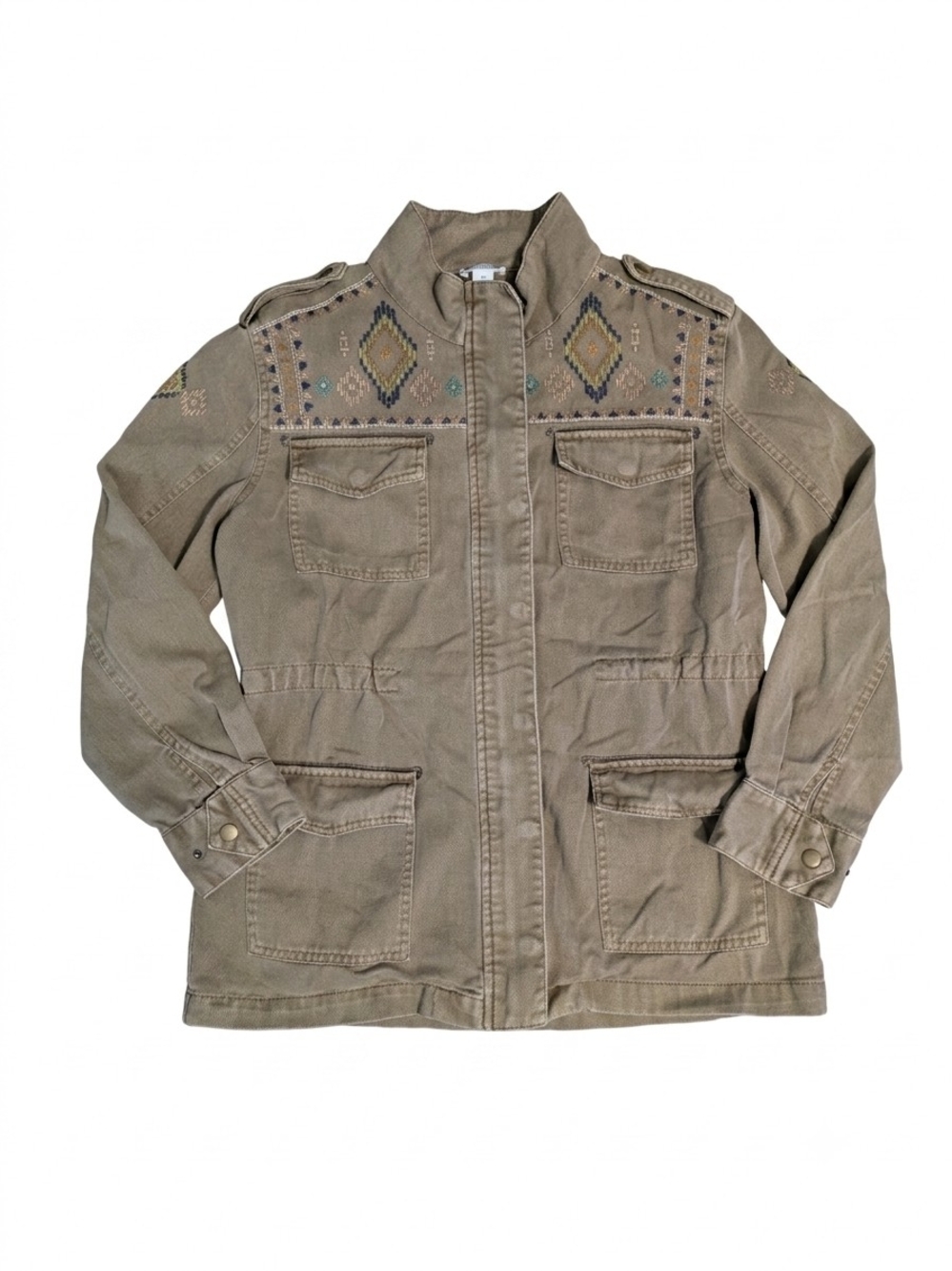 SUNDANCE Women’s M Olive Drab Cotton Jacket Embroidered Southwest Aztec Military